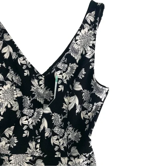 Soloiste Audrey Knit Sleeveless Black White Floral Flare V-Neck Dress New Sz S - Picture 4 of 16